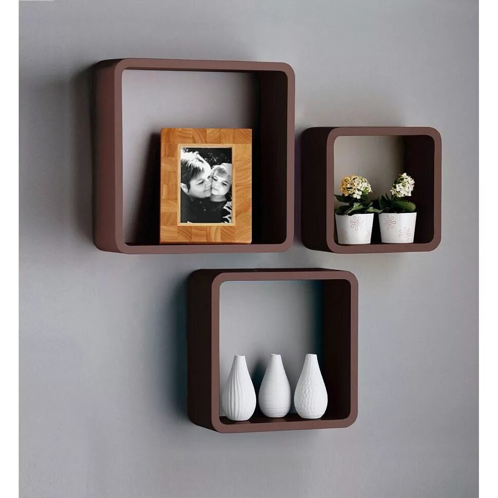 Квадратные полки на стену в интерьере oak floating & cube shelves wall display - Fittex bil-Google Tekli raf, Raf, Apa