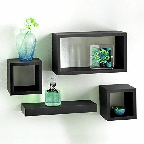 Квадратные полки на стену в интерьере 4 Wooden Floating Cube Shelves Wall Hanging Storage Display Deco Shelving Set eB