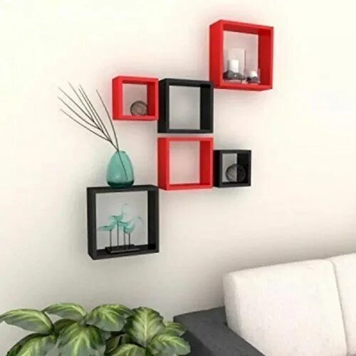 Квадратные полки на стену в интерьере Onlineshoppee Home Decor Premium Shelf Rack Wall Bracket Handicraft Design Color