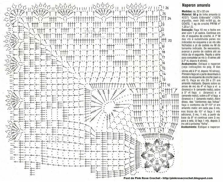 Квадратные салфетки крючком схемы Centrinho+Naperon+Amarelo+Quadrado.+gr+ProseCrochet.JPG (1427 × 1165) Crochet di