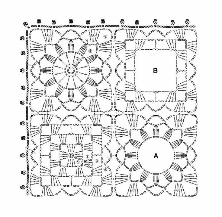 Квадратные схемы мотивов фото Навяжем! VK Crochet bedspread pattern, Crochet diagram, Crochet square patterns