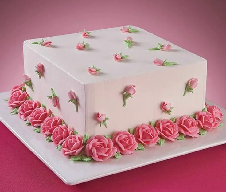 Квадратные торты фото Beautiful Pink Rose Cake