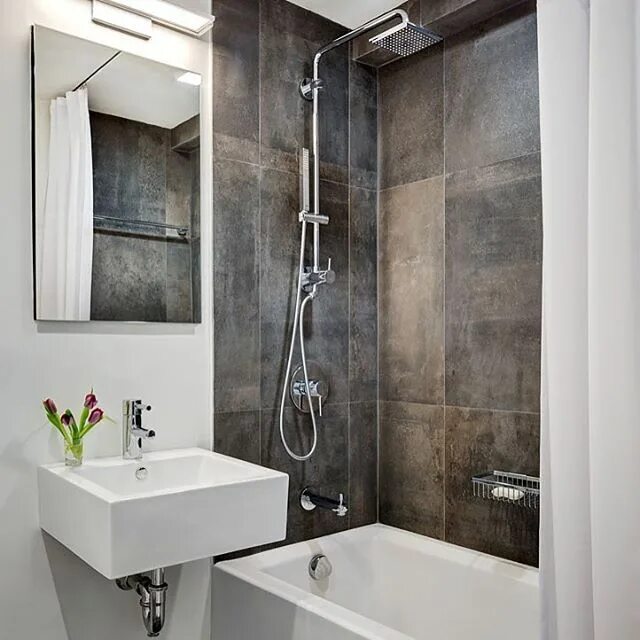 Квадратные ванные комнаты дизайн Rustic shower install by Lilian H Weinreich Architects using Opus tile in Tar. B