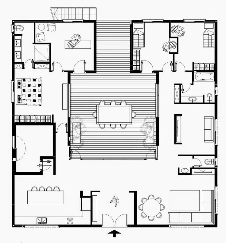 Квадратный дом схема дом с внутренним двориком House construction plan, Modern floor plans, Small hou