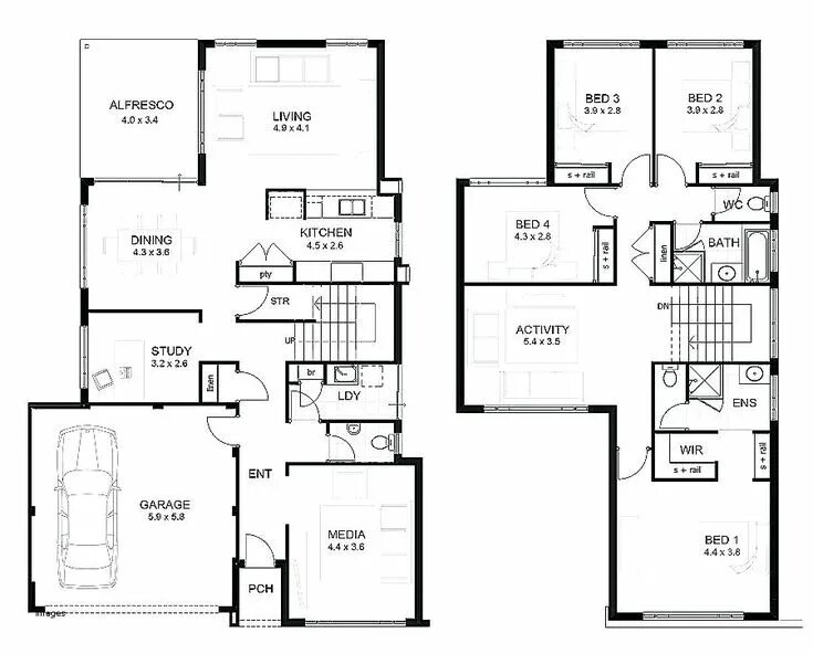 Квадратный дом схема Image result for house plan two story four bedroom Two story house plans, Two st