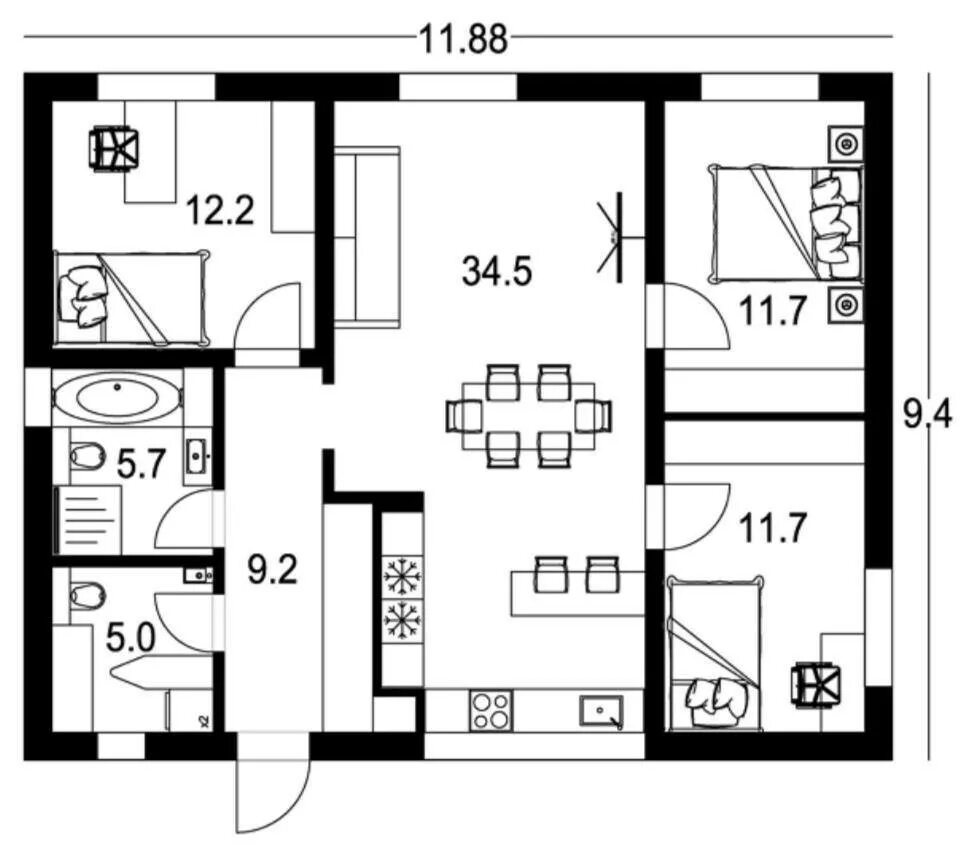 Квадратный дом схема Купить дом, 99 м² по адресу Свердловская область, Сысертский городской округ, по