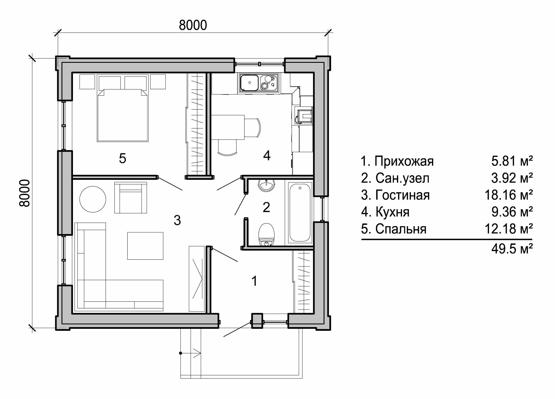 Квадратный дом схема План первого этажа квадратного дома в один этаж площадью 65м2 Дом, Одноэтажные д