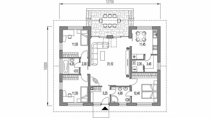 Квадратный дом схема BUNGALOV 24 - MFpro Casas, Cosas de cocina