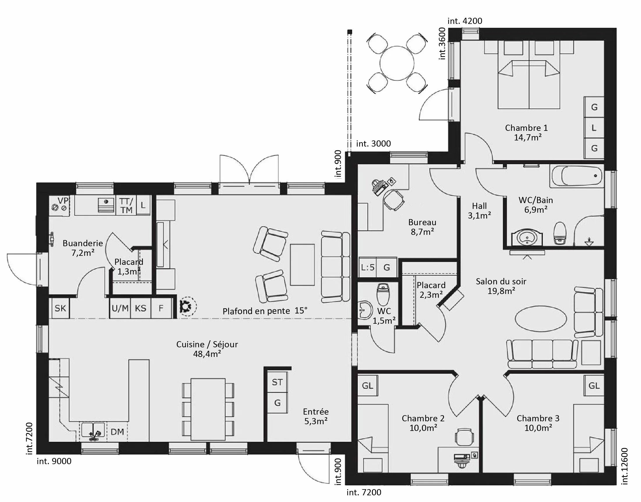 Квадратный дом схема plan RDC Maison ossature bois suédoise basse consommation provenant du catalogue