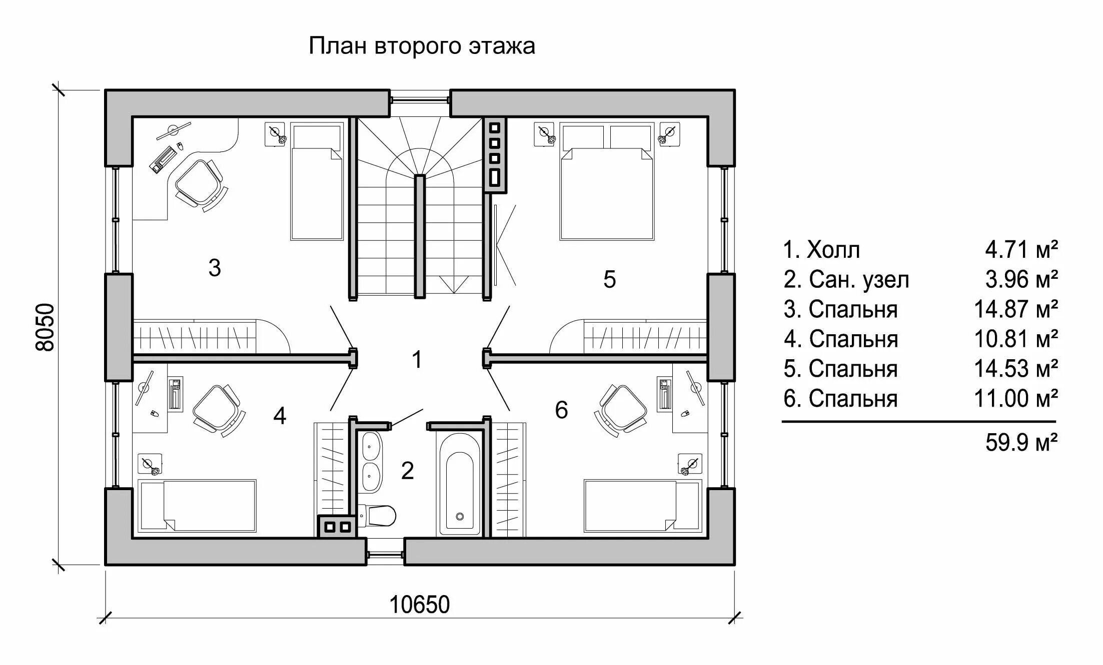 Квадратный дом схема Проект второго этажа загородного дома из светлого кирпича площадью 170м2 вариант