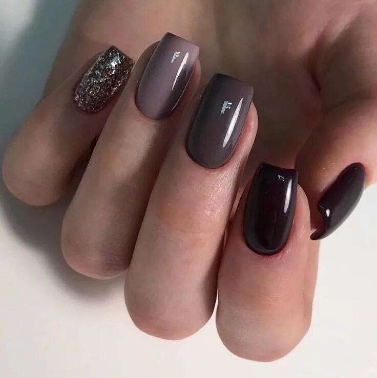 Квадратный коричневый маникюр дизайн 2024 #nailsart #manicure Shiny nails designs, Pretty nails, Get nails