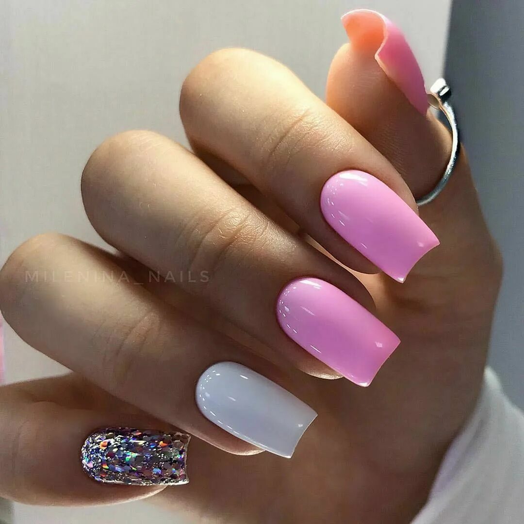 Квадратный летний маникюр #ногти #маникюр #красивыйманикюр #nails #manicure #дизайнногтей #лак #шеллак #ге
