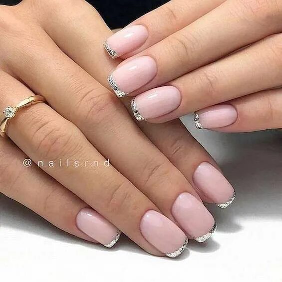 Квадратный маникюр френч блестящий 100+ идей маникюра с блестками French nail designs, Manicure, French manicure na