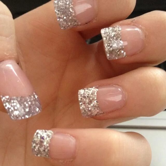 Квадратный маникюр френч блестящий 24 Lovely French Nail Art Designs Suited for Any Occasion Silver tip nails, Acry