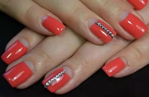 Квадратный маникюр коралловый Pin on NAILS Rhinestone nails, Red nails, Nails