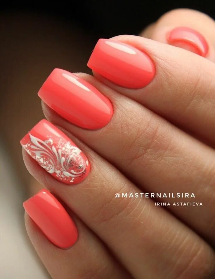 Квадратный маникюр коралловый 90+Perfect Nail Art Designs and Colors for Summer Coral nail art, Coral nails wi