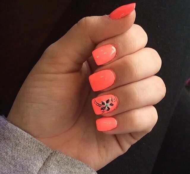 Квадратный маникюр коралловый Summer nails: coral acrylics Easy