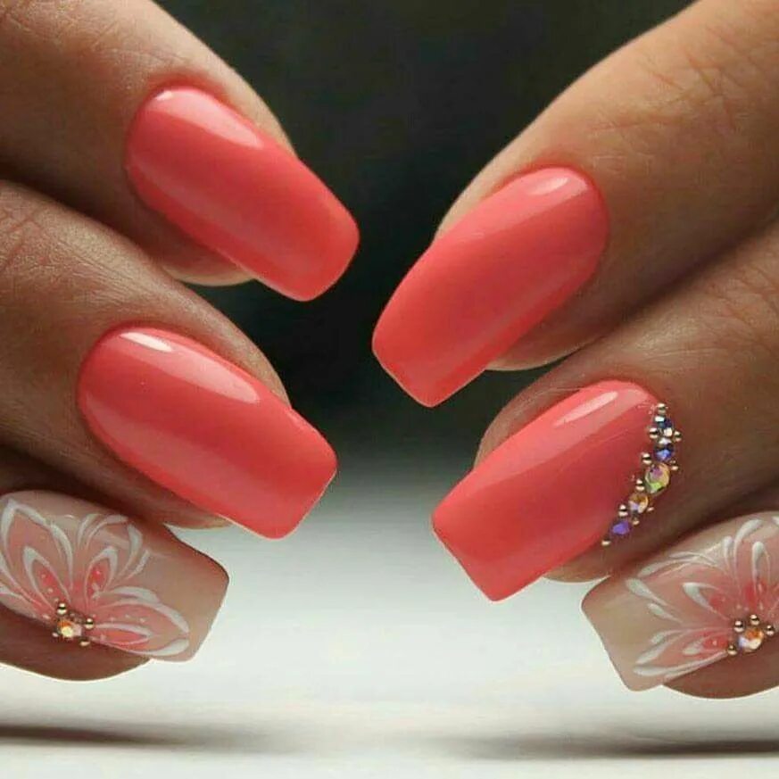 Квадратный маникюр коралловый Coral chic nail art Coral nails with design, Pretty nail art designs, Pretty nai