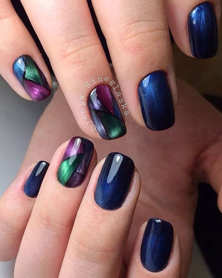 Квадратный маникюр кошачий глаз Navy and jewel tones Дизайнерские ногти, Красивые ногти, Кошачьи ногти