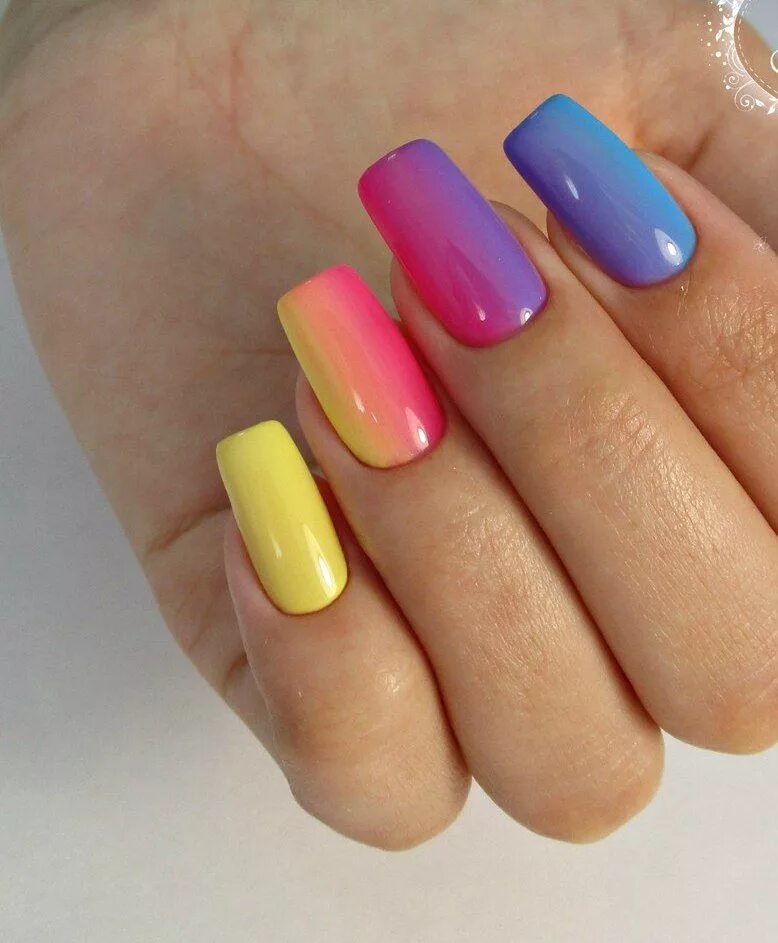 Квадратный маникюр разноцветные Nail Art #4142 - Best Nail Art Designs Gallery BestArtNails.com Ombre nails, Omb