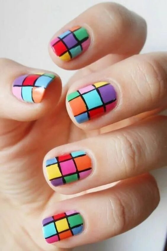 Квадратный маникюр разноцветные Mosaic Simple Easy Nail Art Ideas Nail art, Valentine's day nails, Nails