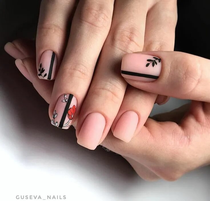 Квадратный маникюр с рисунком Pin en Paznokcie Manicura de uñas, Disenos de unas, Diseños de uñas naturales