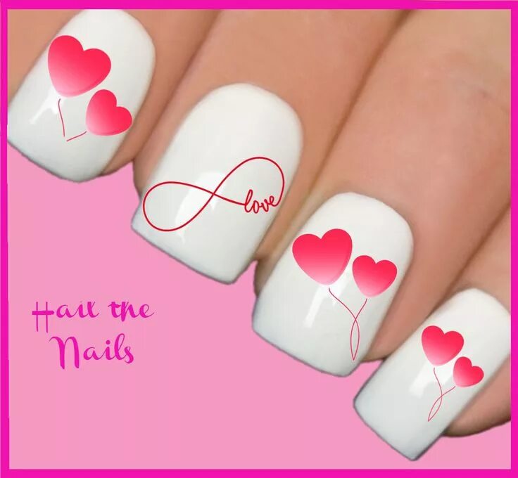 Квадратный маникюр с сердечками Nails Nail Art Water Transfers Decals Wraps Infinity Love Heart Y127 Valentine N