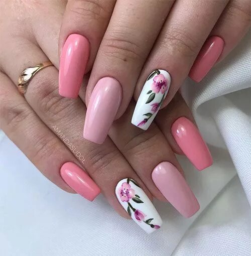 Квадратный маникюр с цветами Best Nails Ideas for Spring 2019 - #Ideas #Nails #pink #Spring Manicura de uñas,