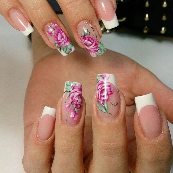 Квадратный маникюр с цветами Картинки по запросу цветочный френч Nail art designs, Best nail art designs, Nai