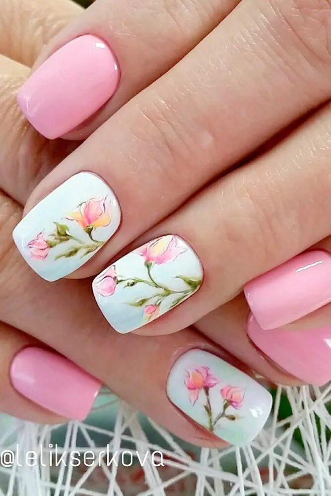 Квадратный маникюр с цветами 40 Pink Nails Designs: Top Nail Art Inspiration in Shades of Rosy Pink flower na