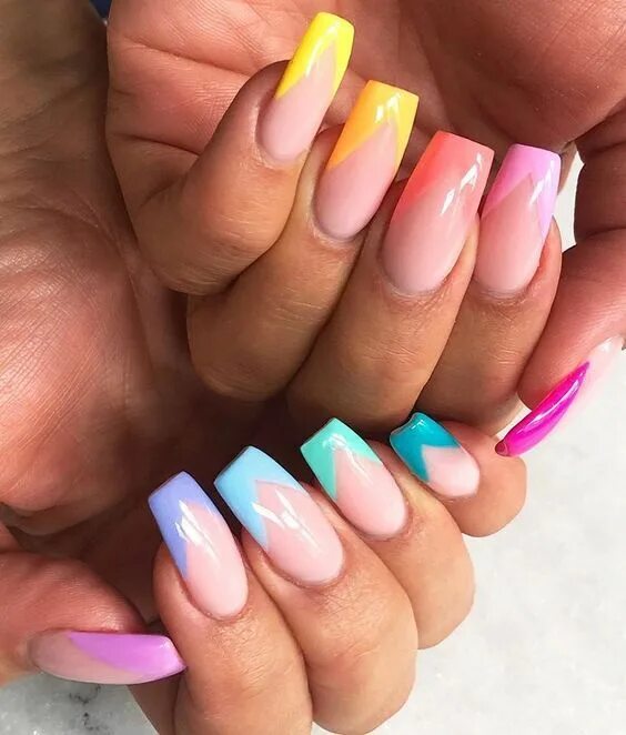 Квадратный маникюр цветной #ManicureMonday: The Best Nail Art of the Week Rainbow nails, French tip acrylic