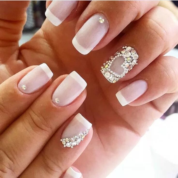 Квадратный свадебный маникюр French Manicure with White Nails