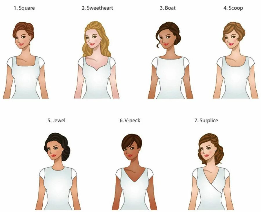 Квадратный вырез какая прическа How to Wear Your hair With Different Necklines Necklines for dresses, Wedding dr