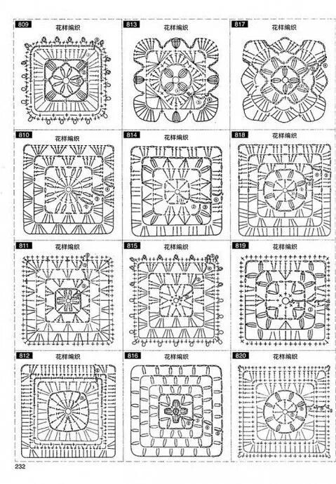 Квадраты крючком схемы бесплатно Подборка квадратных мотивов для вязания крючком Güzel tığ, Tığ işleri, Örgü moti
