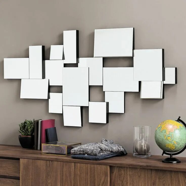 Квадраты на стене в интерьере Saldi Specchi Maisons du Monde Mirror decor living room, Living room mirrors, Wa