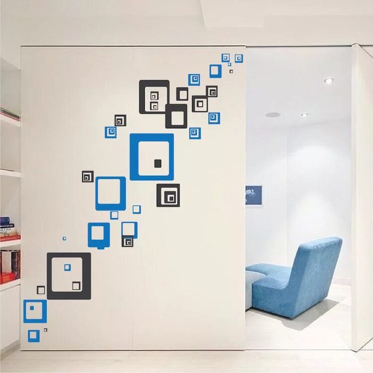 Квадраты на стене в интерьере Square Shaped Wall Decals - Square and Rectangle Wall Art Shapes Wall Mural Deca