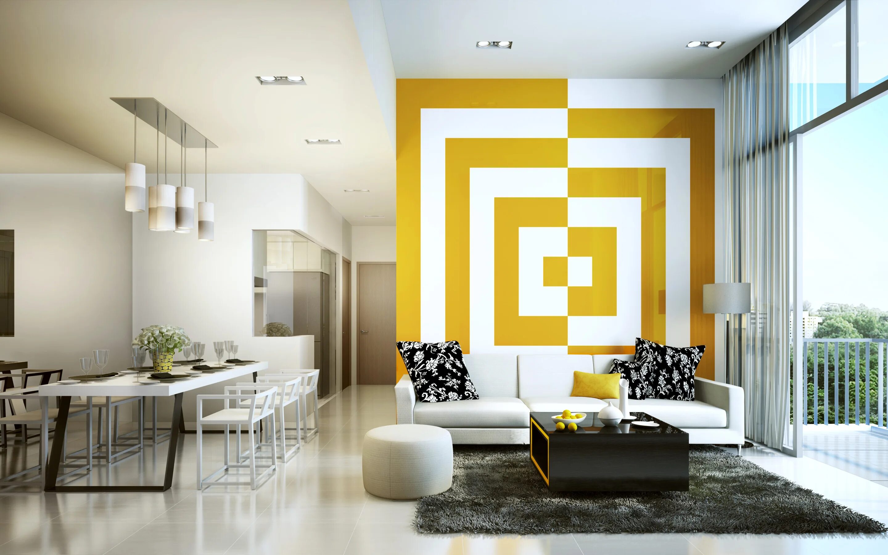 Квадраты в интерьере стиль Скачать обои white, yellow, living room, decoration, раздел интерьер в разрешени