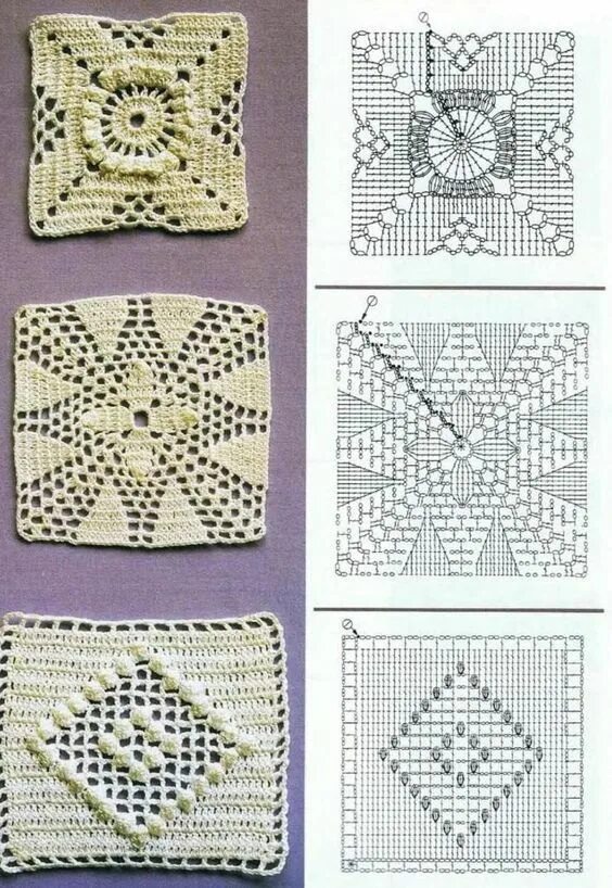 Квадраты вязаные крючком фото и схемы Tığ İşi Örgü Motif Şemaları - Mimuu.com Crochet patterns, Crochet squares, Croch