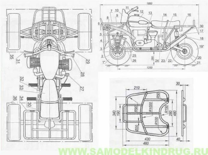 Квадроцикл своими руками чертежи размеры Самодельный квадроцикл с ДВС Урал САМОДЕЛКИН ДРУГ Квадроцикл, Навес для автомоби