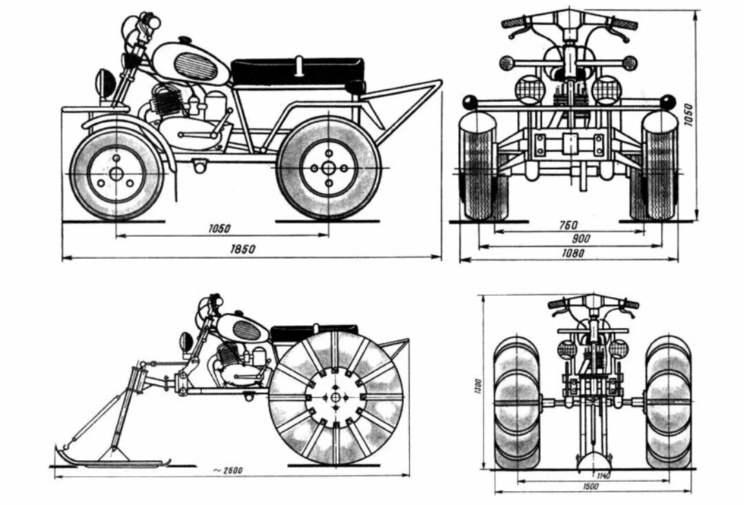 Квадроцикл своими руками чертежи размеры ВЕЗДЕХОД ИЗ МОТОЦИКЛА МИНСК ДЛЯ ЗИМЫ И ДЛЯ ЛЕТА MAXinventoR Дзен