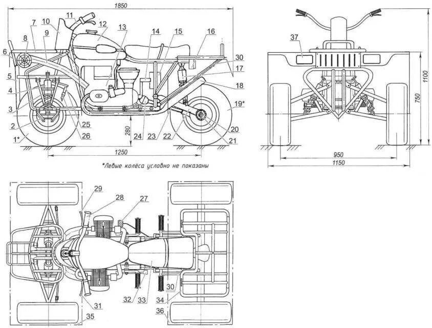 Квадроцикл своими руками чертежи размеры Самодельные квадроциклы - варианты из "ВАЗа", "Урала" и мотоблока, стоит ли стро