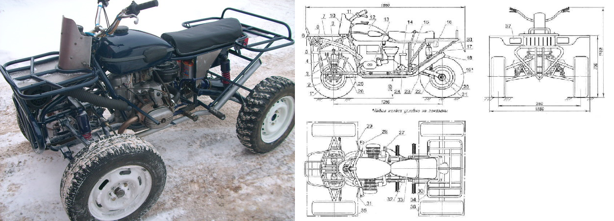Квадроцикл своими руками чертежи размеры фото Собрать квадроцикл своими руками