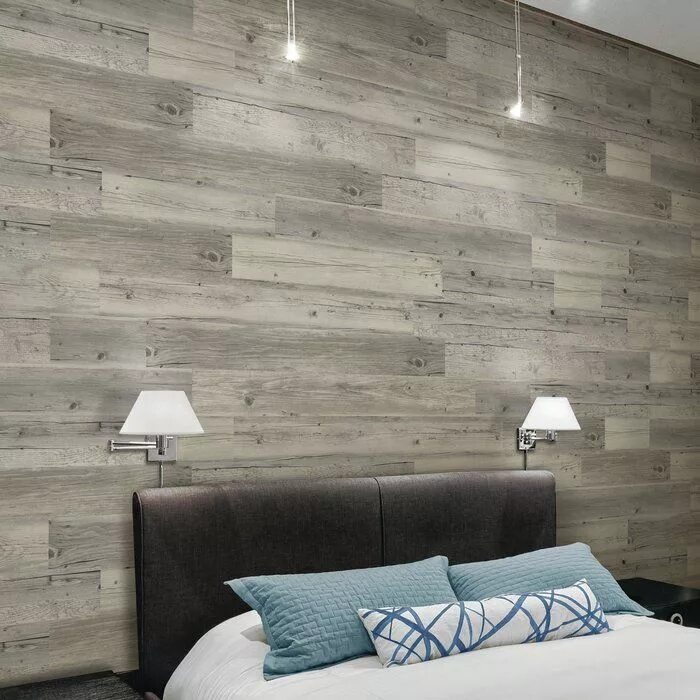 Кварц винил на стене в интерьере Light Solidity ™ 5" Vinyl Wall Paneling in Harbor Wood Wood walls bedroom, Vinyl