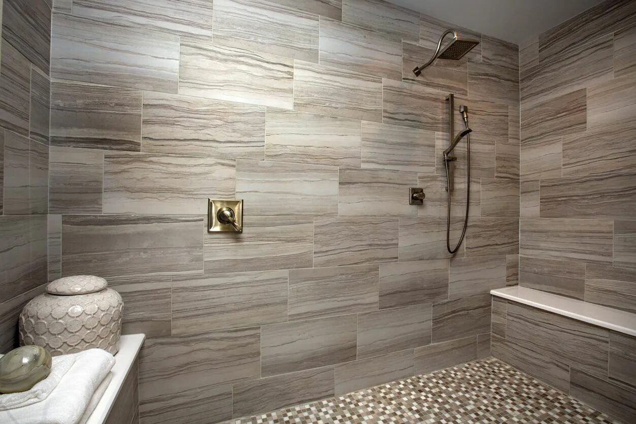 Кварц винил на стену в ванной фото Now THIS is a shower. We provided the tile in this breathtaking Columbus bathroo