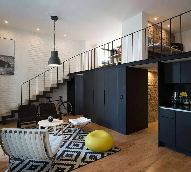 Квартира 1 этаж фото Apartamento decorado com preto, branco e amarelo Loft interiors, Loft design, Lo