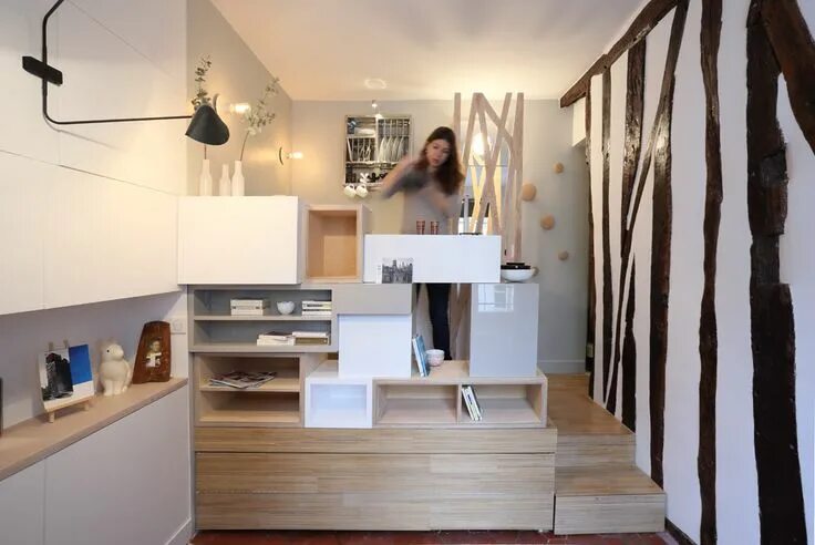 Квартира 12 метров фото Mini studio et pans de bois /// Julie Nabucet Architectures /// Micro apartment,