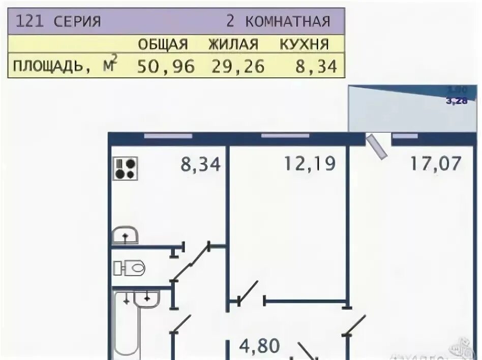 Квартира 121 серии планировка 2 комнатная Купить 2-комнатную квартиру, 51.6 м² по адресу Челябинск, улица Мамина, 25а, 5 э