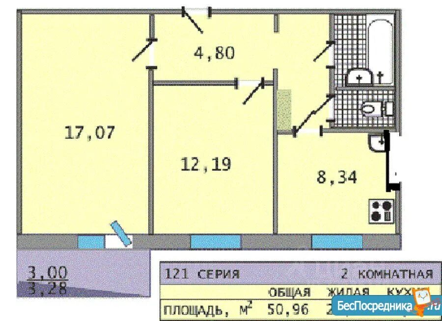 Квартира 121 серии планировка 2 комнатная План квартиры 121 серии 3 х комнатной