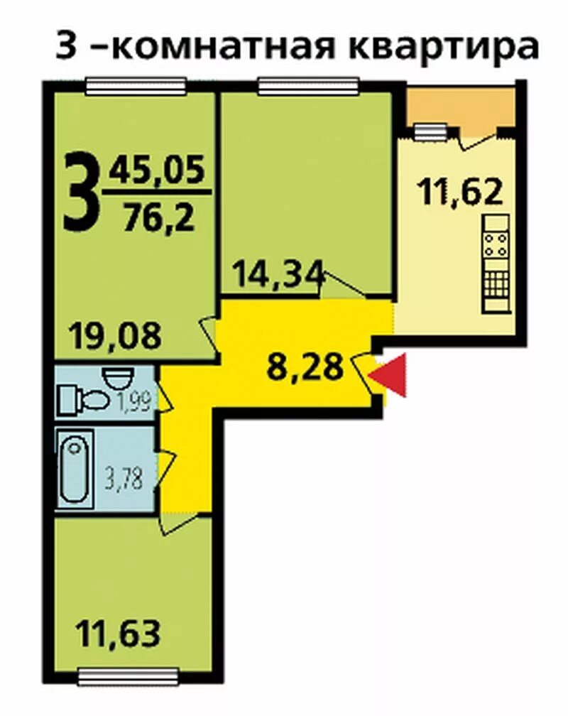 Квартира 121 серии планировка 2 комнатная Серия дома П-121М (121М) RussianRealty