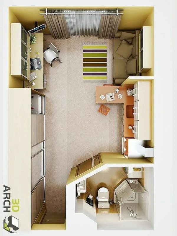 Квартира 16 кв м планировка 18 Coolest Studio Apartment Layout - Decoratoo Apartment layout, Studio apartmen